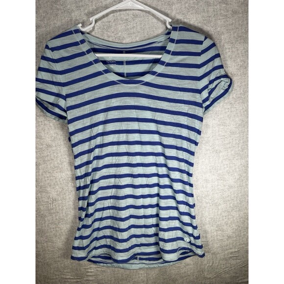 T by TALBOTS Womens Size MP Short Sleeve Pull Over Top T Shirt Blue Striped - Picture 4 of 8